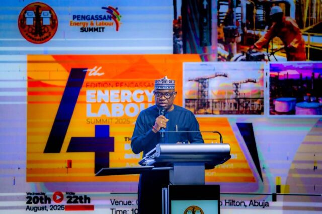 Ojulari delivering his keynote address at the 2025 PENGASSAN Energy and Labour Summit (PEALS 2025)