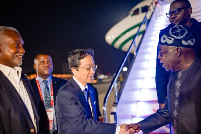 President Bola Tinubu was received by Ambassador Hideo Matsubara at the Presidential Wing of the Haneda International Airport, Tokyo