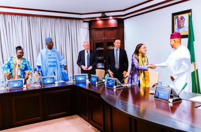 Vice President Kashim Shettima with Co-Chair of the Generation Unlimited Nigeria Board, Saeed Wafaa, UNICEF Nigeria Representative