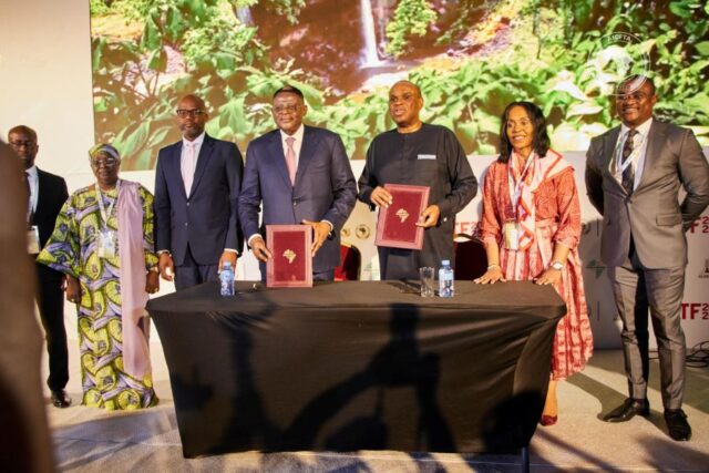 Governor Prince Bassey Edet Otu, President Oramah after signing the AfSNET hosting agreement