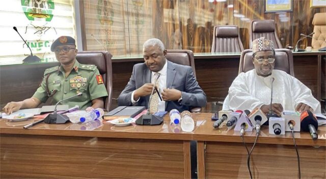 INEC Chairman Prof. Joash Ojo Amupitan addressing ICCES meeting ahead of Anambra State Election