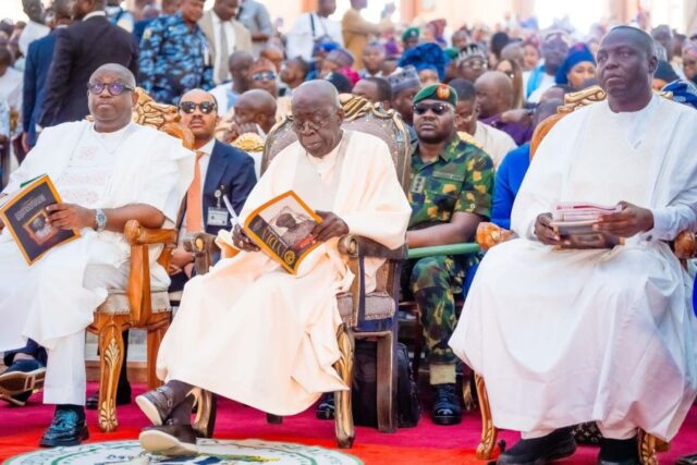 President Tinubu with chief mourner and APC National Chairman, Professor Nantawe Yilwatda