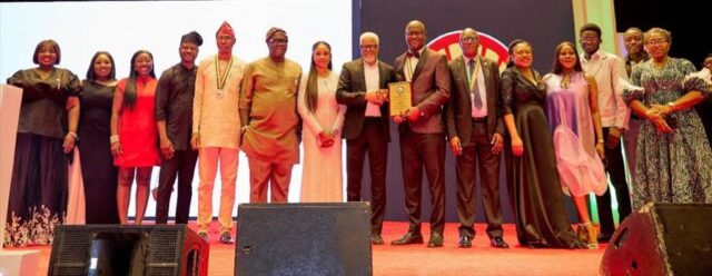 A group picture of Shell participants when receiving the award from NAPE officials at the 43rd NAPE Award and Recognition Night in Lagos.