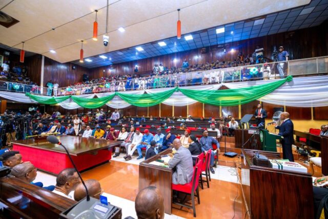 Governor Peter Mbah presenting the State's 2026 budget estimates to the House of Assembly