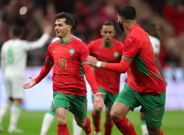 Morocco celebrate after their winning start to TotalEnergies CAF Africa Cup of Nations over Comoros