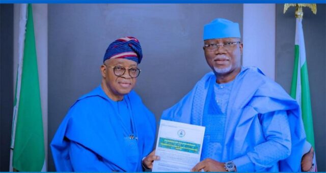 Ondo State Governor, Dr. Lucky Orimisan Aiyedatiwa gets the revalidated licence for Deep Sea Port