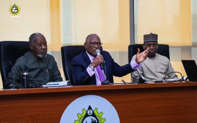 NMDPRA Chief Executive, Engr. Saidu Aliyu Mohammed speaks in Townhall meeting with staff