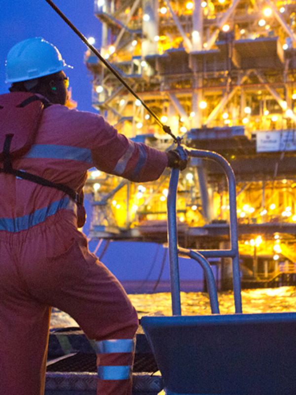 Chevron worker at an offshore platform mobile