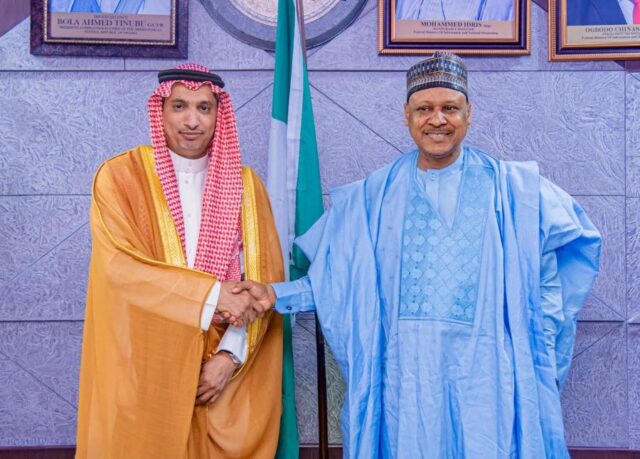 Nigeria's Minister of Information, Mohammed Idris and the Ambassador of the Kingdom of Saudi Arabia to Nigeria, Yosef Bin Mohammed Al Balawi