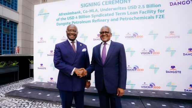 Dr. George Elombi, President and Chairman of the Board of Directors of Afreximbank with Mr. Aliko Dangote