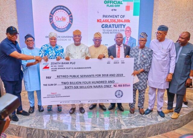 Governor Lucky Aiyedatiwa hands Ondo retirees gratuity cheque