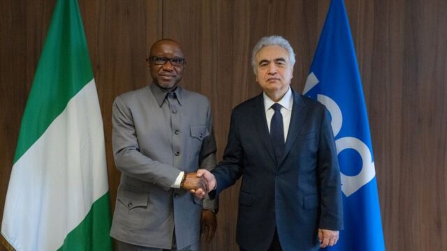 Minister of State for Petroleum Resources (Gas) Ekperikpe Ekpo with IEA's Executive Director Fatih Birol