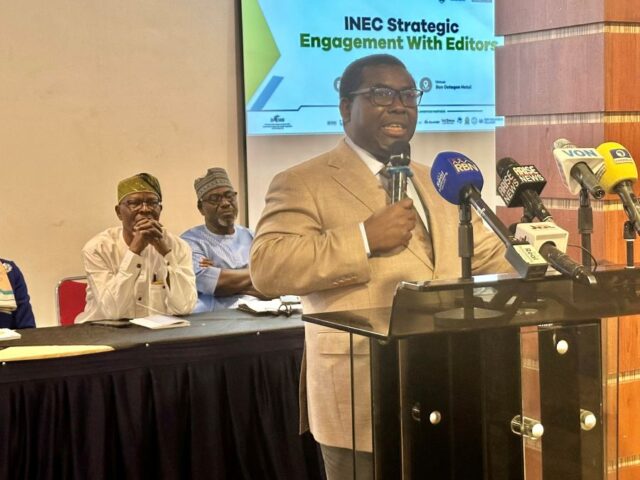 INEC Chairman, Prof. Joash Amupitan during a strategic workshop for media executives in Abuja