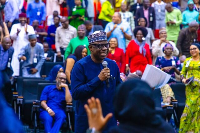 GCEO of NNPC Limited, Bashir Bayo Ojulari, addressing a company-wide town hall meeting