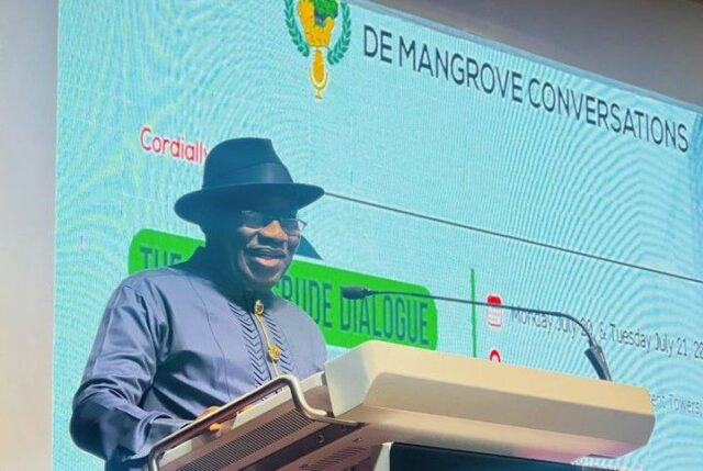 Former President speaking at the inaugural Sweet Crude Dialogue