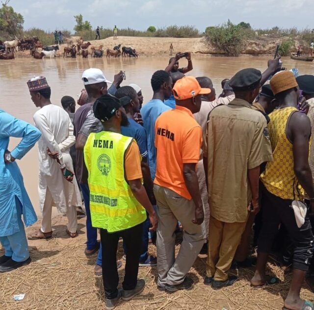 NEMA officials at the tragic scene of passenger boat mishap in Ringim Local Government Area of Jigawa State