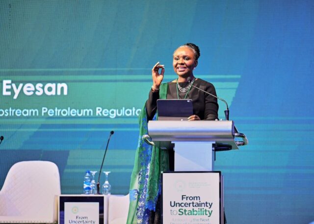 NUPRC Chief Executive, Mrs Oritsemeyiwa Eyesan, speaking at the Commission’s fifth anniversary ceremony in Abuja